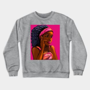 Afro queen in pink headband - Mahagony brown skin girl with thick glorious afro dreadlocks in her hair Crewneck Sweatshirt